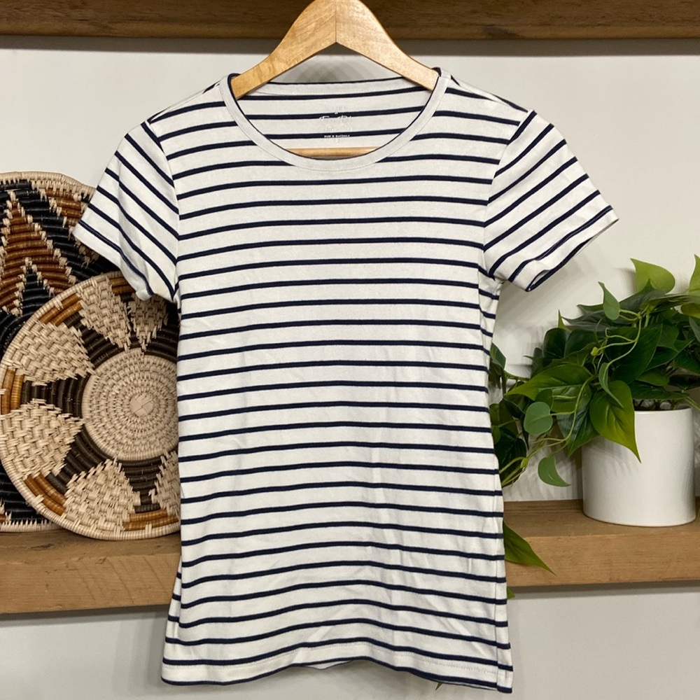 J Crew Factory Fine Rib Crewneck Tee in Black & White Striped, Size S